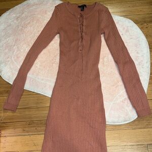 Forever 21 Ribbed Long Sleeve Bodycon Dress in Pink and Brown
